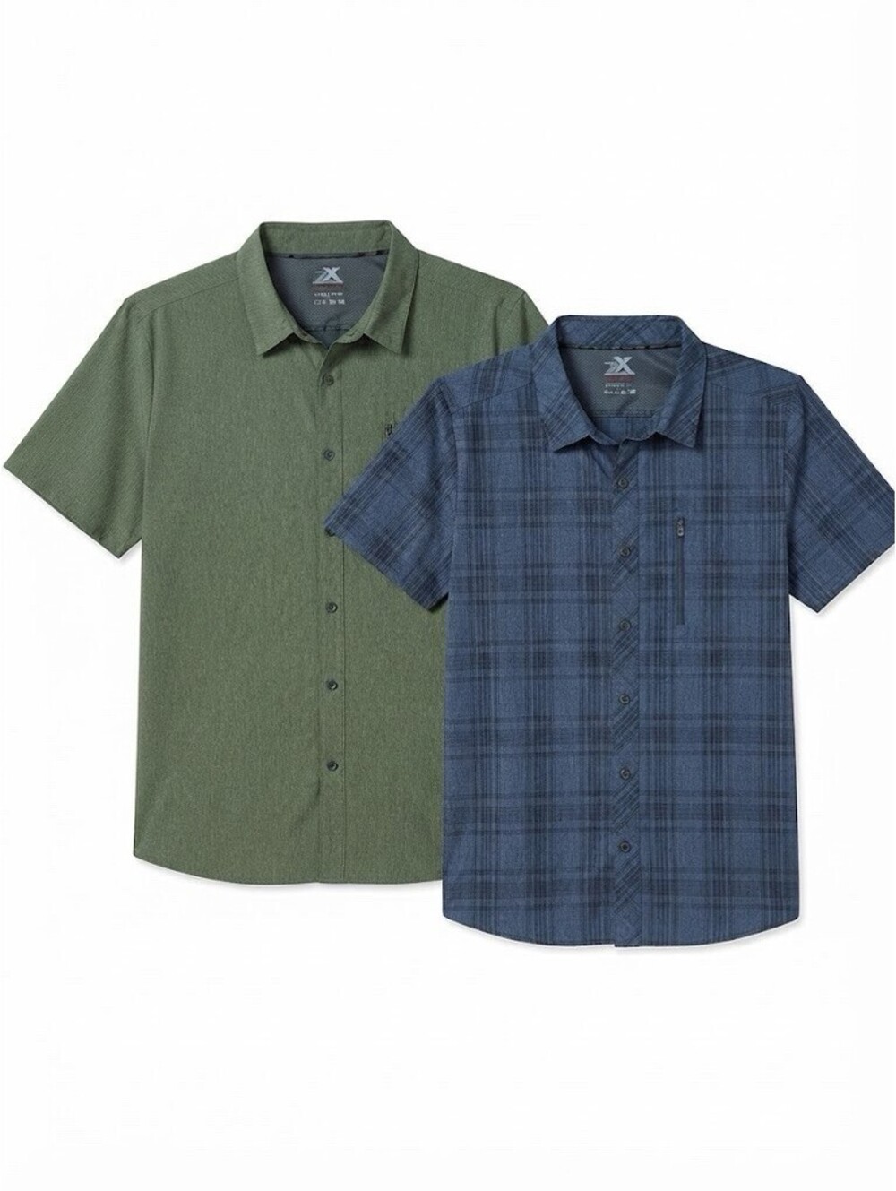 Zeroxposur Men’s Short Sleeve Button Down 2 Shirt Lot 2XL Blue & Green - A2 38